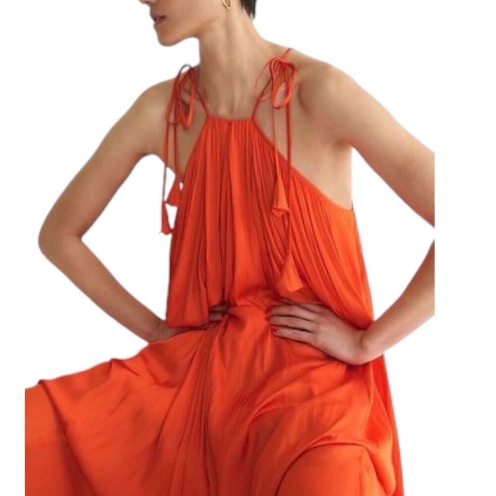 J Crew Collection XS‎ Orange Rosaline Dress Gown Resort Flowy Romantic Bright